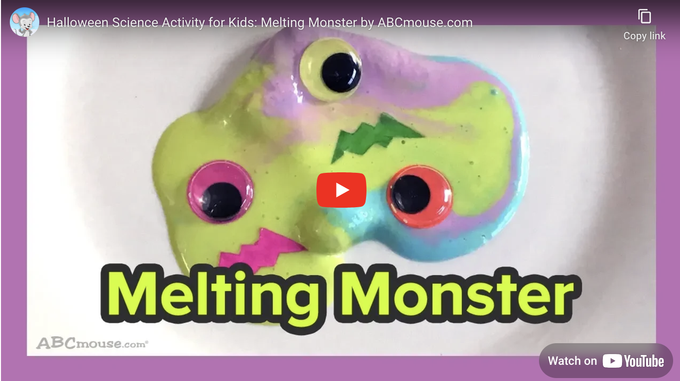 A screenshot of a YouTube video from ABCmouse.com on how to make melting slime monster. 